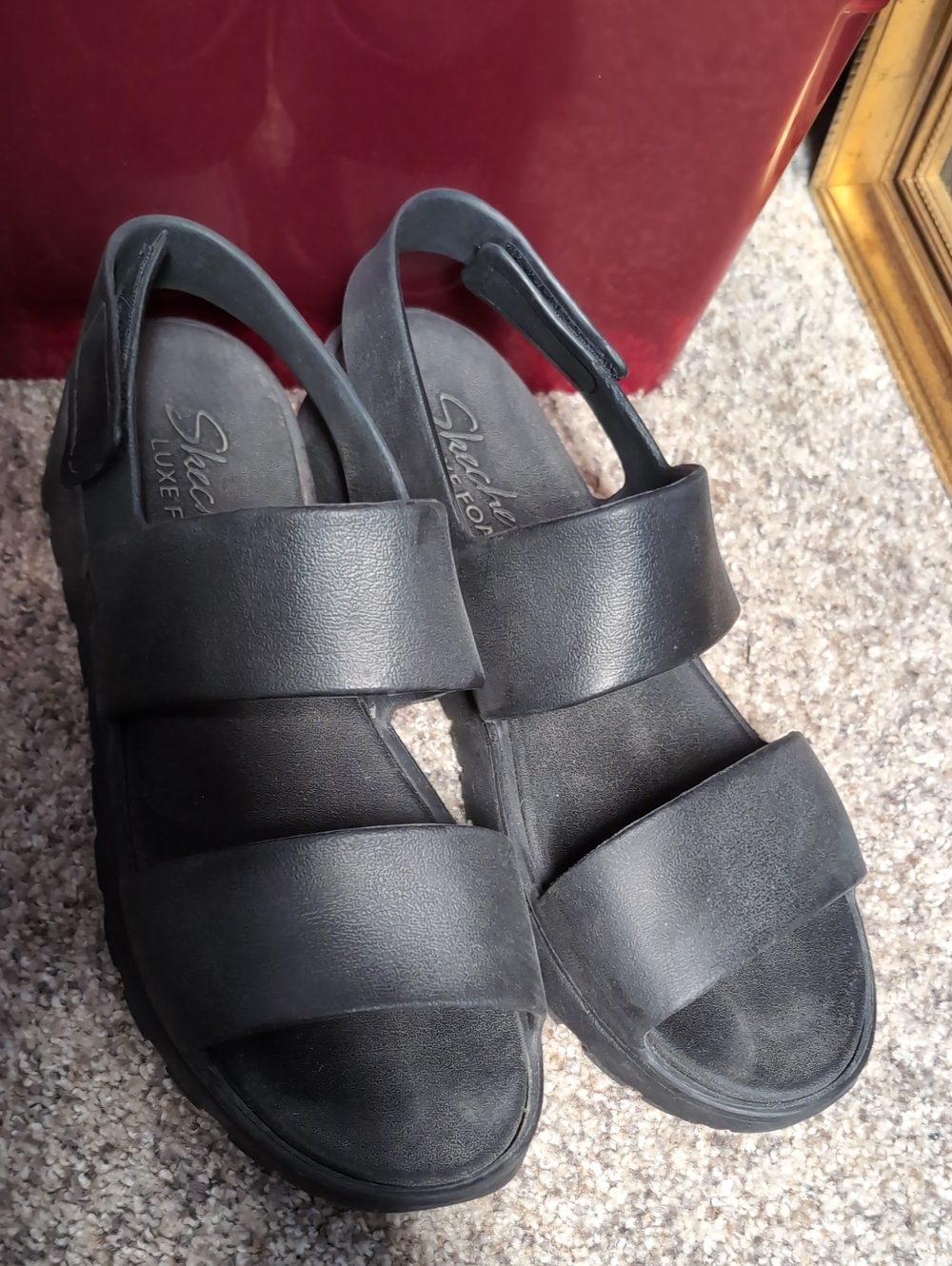 Skechers Black Women's Dual-Strap Slingback Sandals